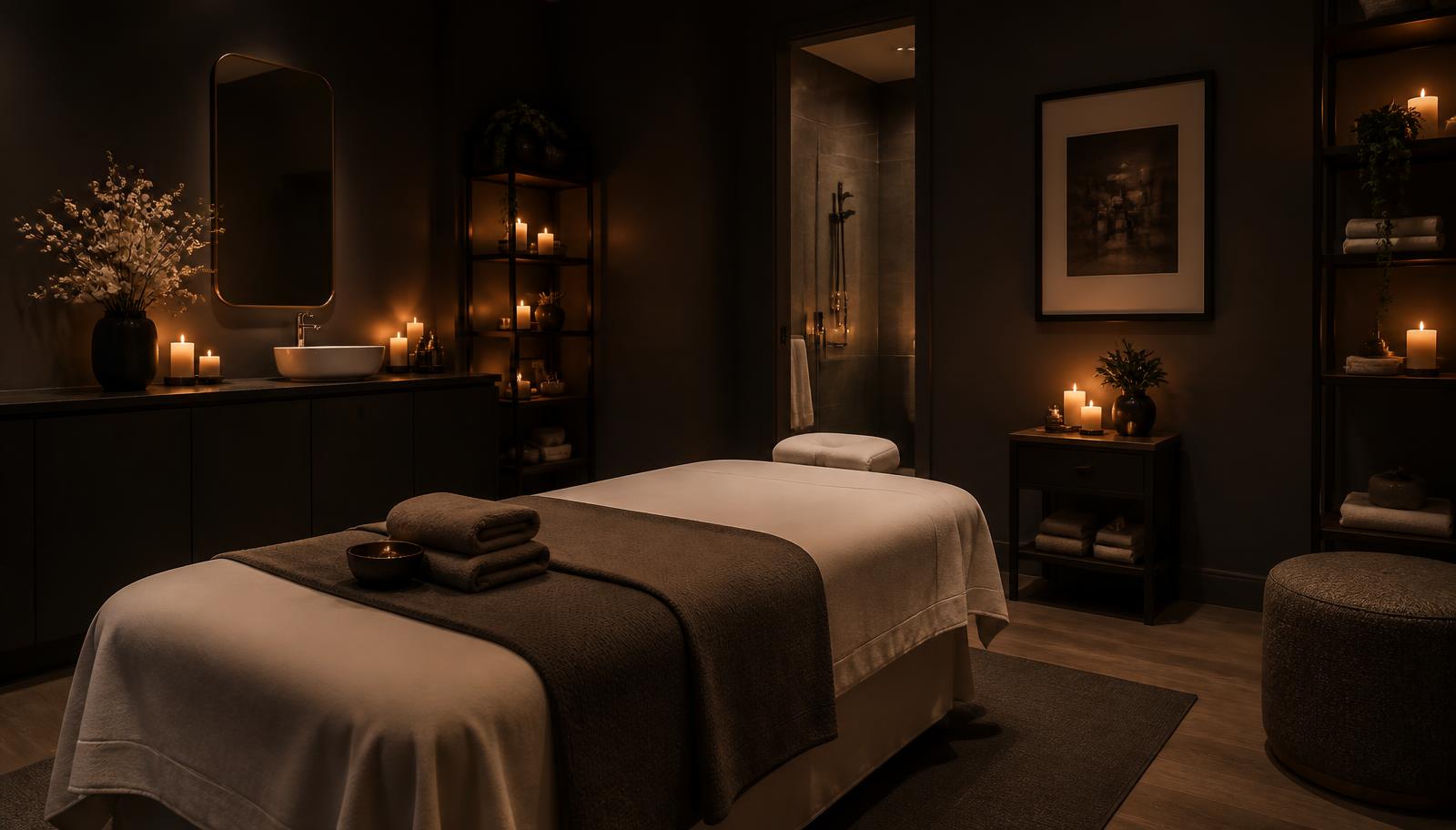 Candlelit spa treatment room